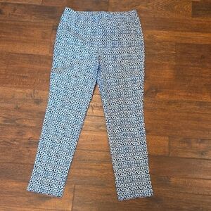 Chico's Geometric Blue and White Pull On Pants US Size 6 Chico's Size 0.5